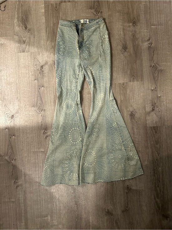 We The Free Denim - We The Free Light Blue Dot-Print Flared Bell Bottom Jeans